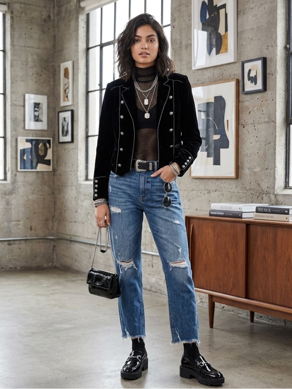 Paige Maribel Black Velvet Cropped Military Jacket NEW!
